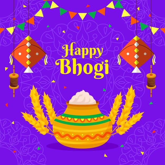Ilustración plana feliz bhogi