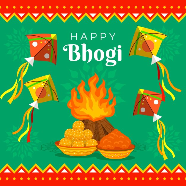 Ilustración plana feliz bhogi