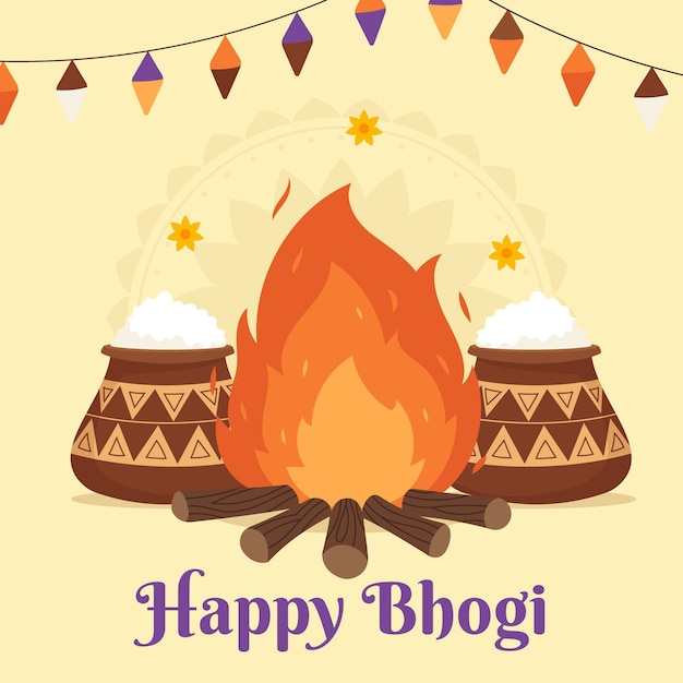 Ilustración plana feliz bhogi