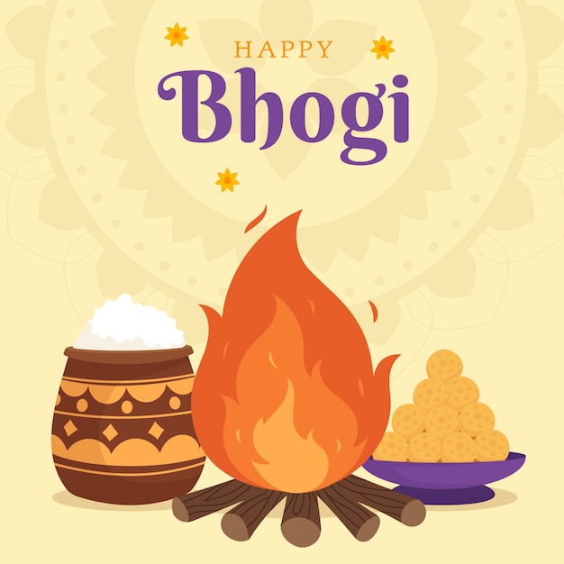 Ilustración plana feliz bhogi