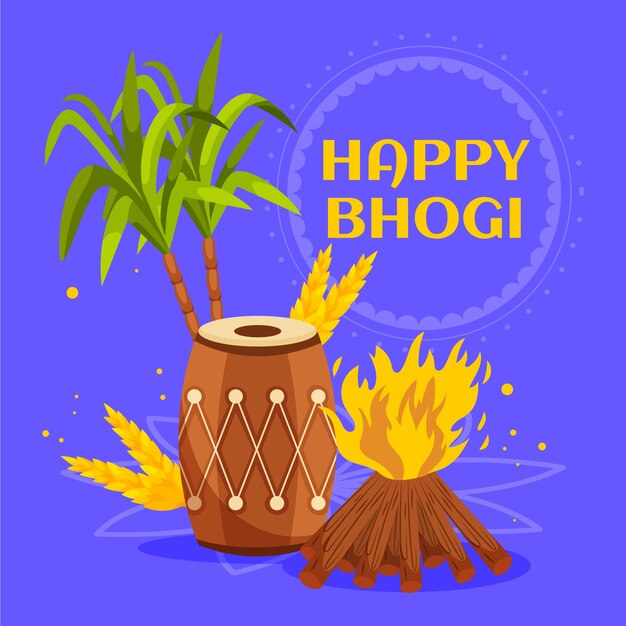 Ilustración plana feliz bhogi