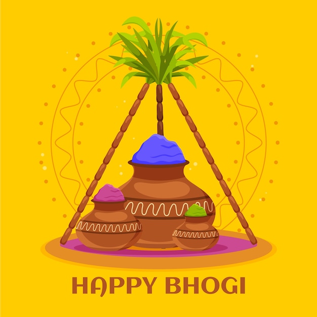 Ilustración plana feliz bhogi