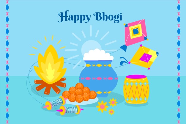 Vector gratuito ilustración plana feliz bhogi