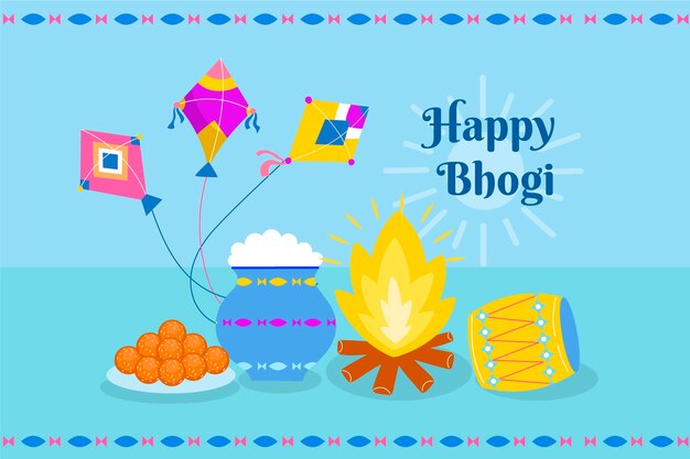 Ilustración plana feliz bhogi