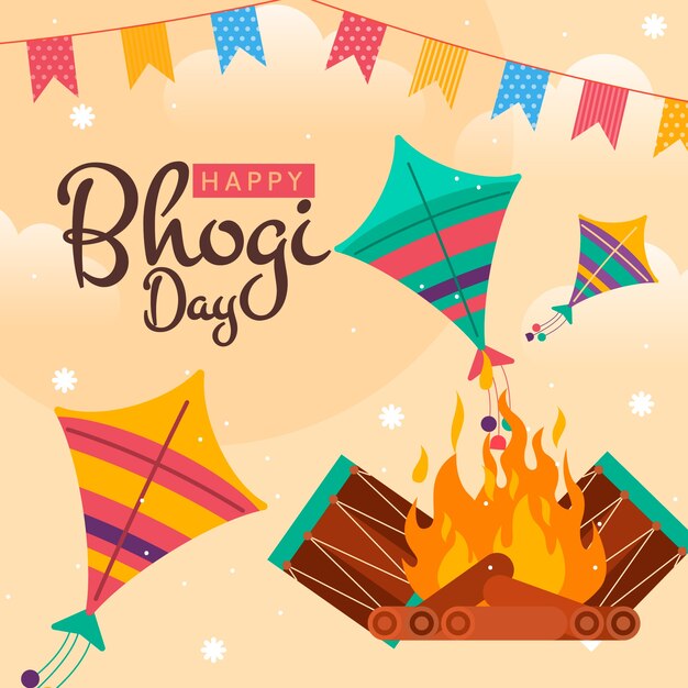 Ilustración plana feliz bhogi