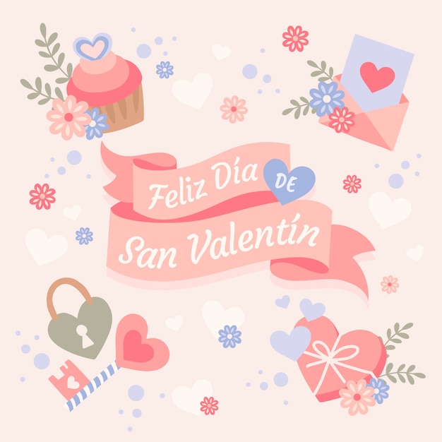 Ilustración plana feliz día de san valentín en español