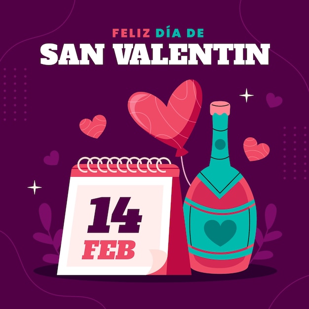 Ilustración plana feliz día de san valentín en español