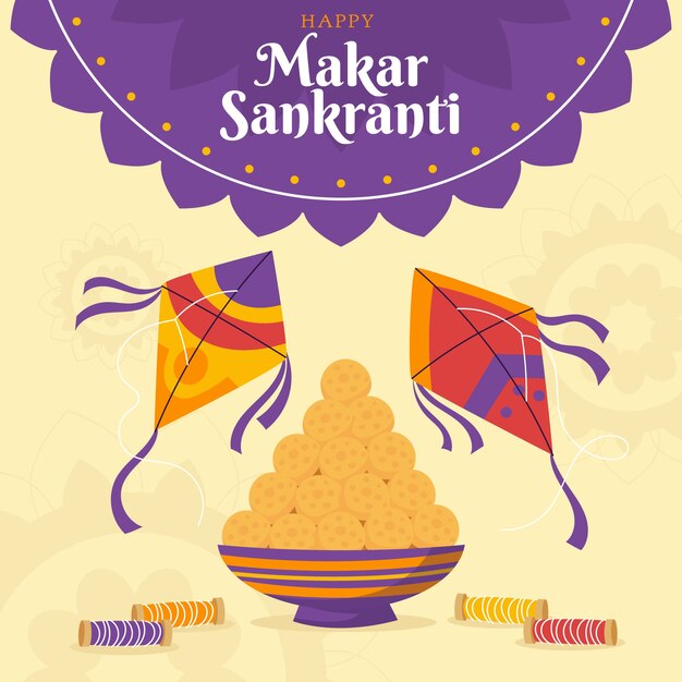 Ilustración plana feliz makar sankranti