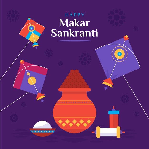 Ilustración plana feliz makar sankranti