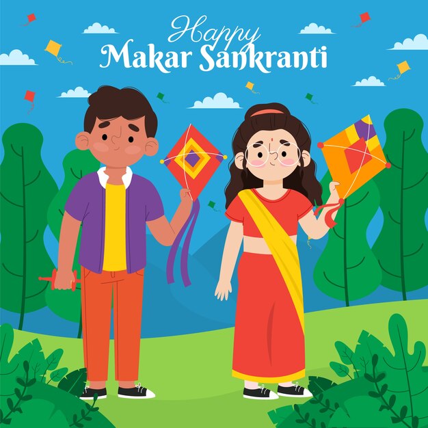 Ilustración plana feliz makar sankranti