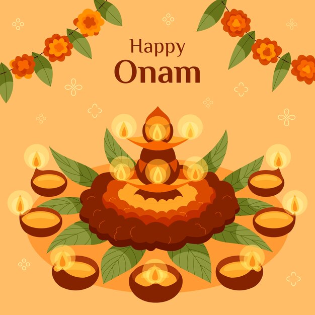 Ilustración plana feliz onam