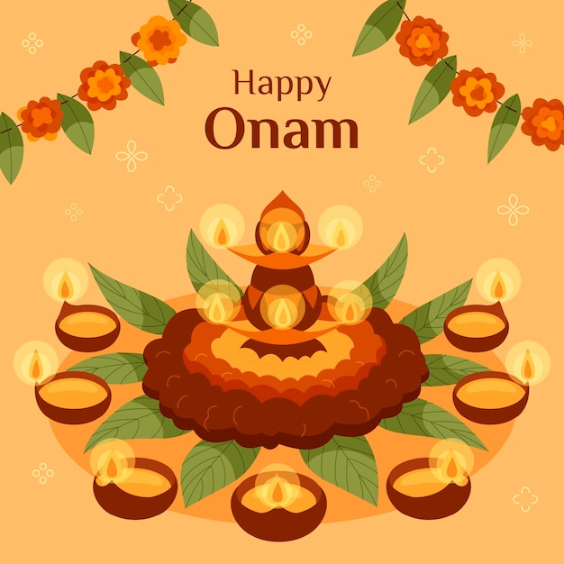 Ilustración plana feliz onam