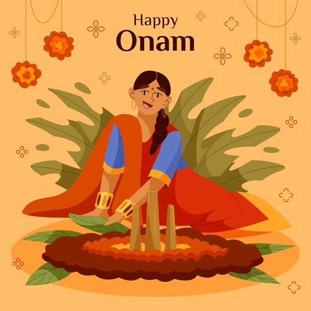 Ilustración plana feliz onam
