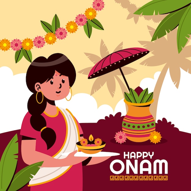 Ilustración plana feliz onam