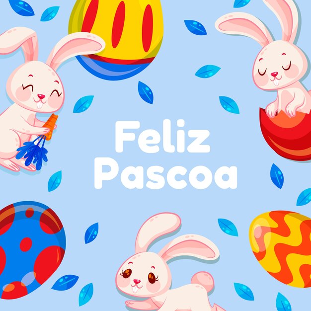 Ilustración plana feliz pascoa en portugués