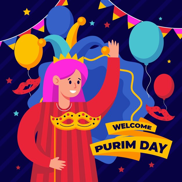 Ilustración plana feliz purim