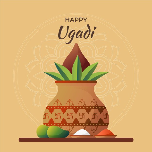 Ilustración plana feliz ugadi
