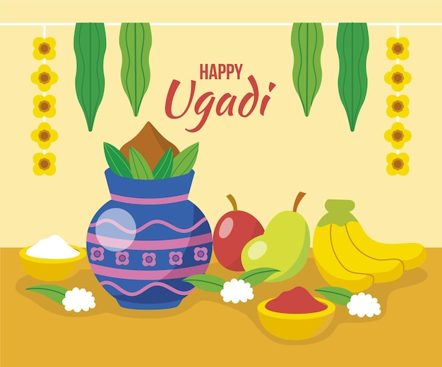 Ilustración plana feliz ugadi