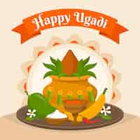 Vector gratuito ilustración plana feliz ugadi