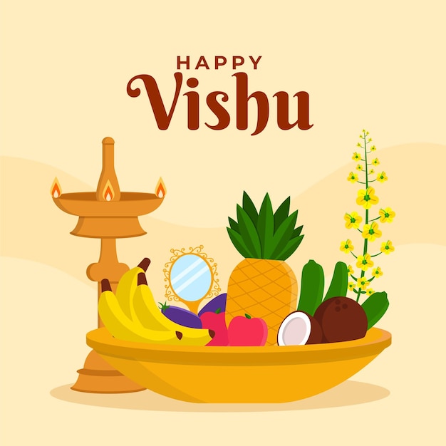 Ilustración plana feliz vishu