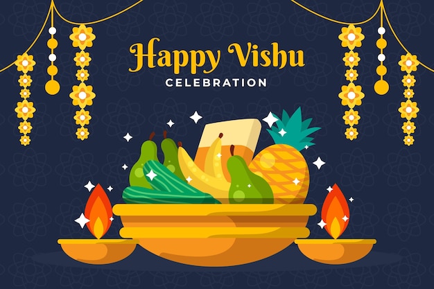 Ilustración plana feliz vishu