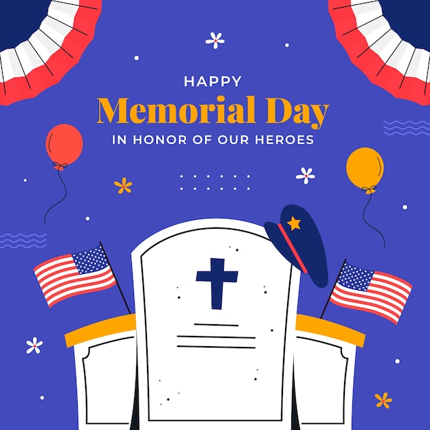 Vector gratuito ilustración plana para el feriado americano del día del memorial