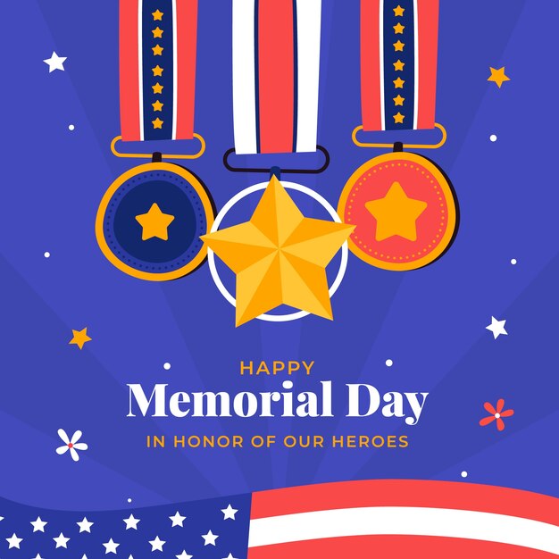 Ilustración plana para el feriado americano del Día del Memorial