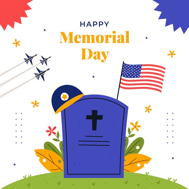 Ilustración plana para el feriado americano del Día del Memorial