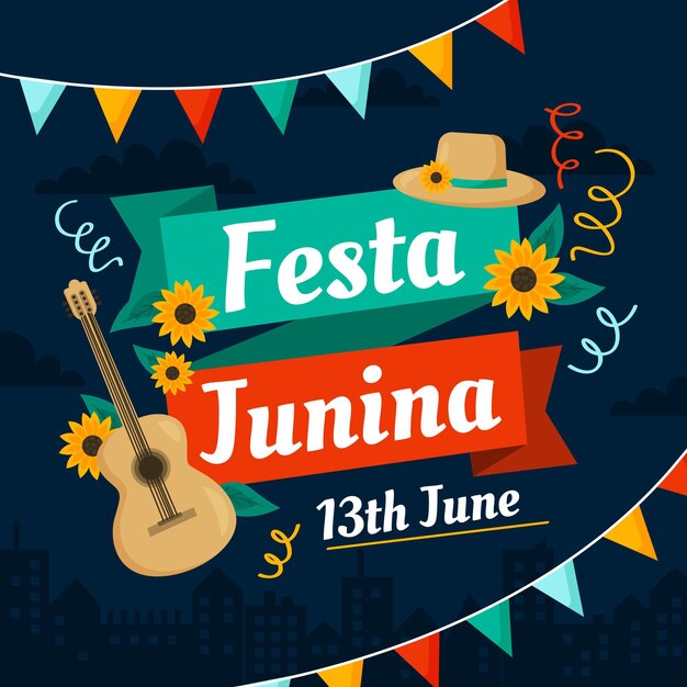 Ilustración plana de festa junina