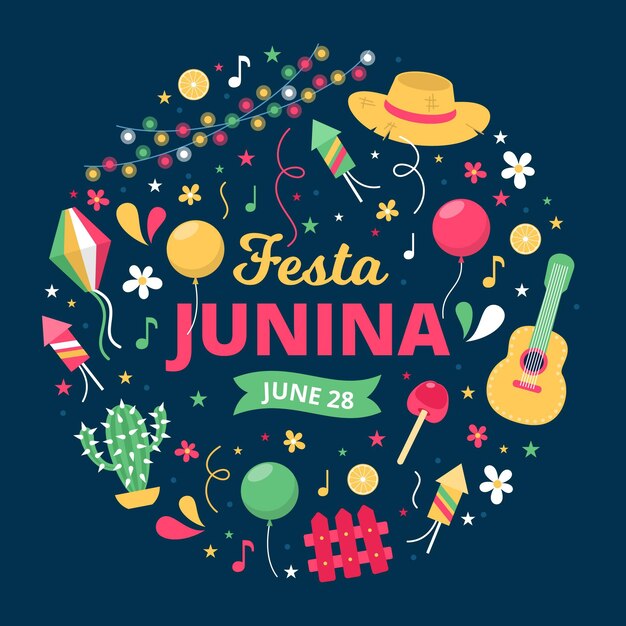 Ilustración plana de festa junina