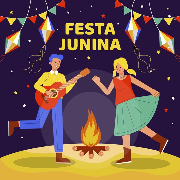 Ilustración plana de festa junina