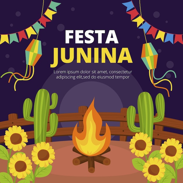 Ilustración plana de festa junina