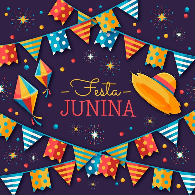 Ilustración plana de festa junina
