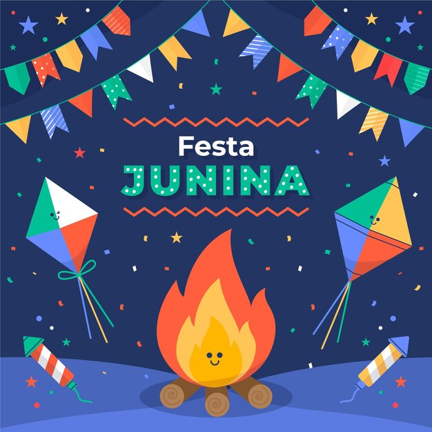 Ilustración plana de festa junina
