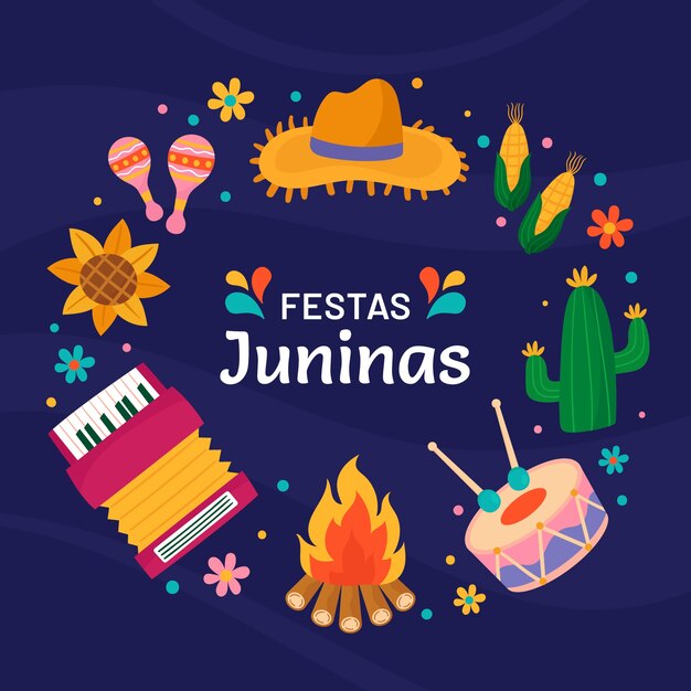 Ilustración plana de festas juninas