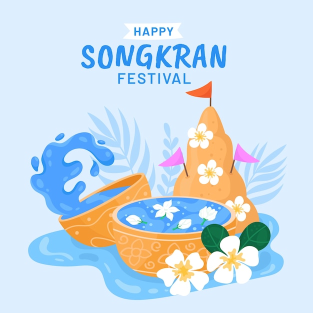 Ilustración plana para el festival del agua de songkran