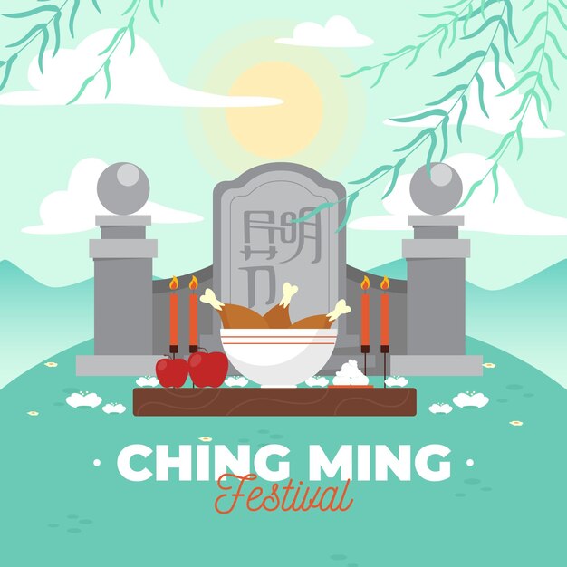 Ilustración plana del festival de ching ming