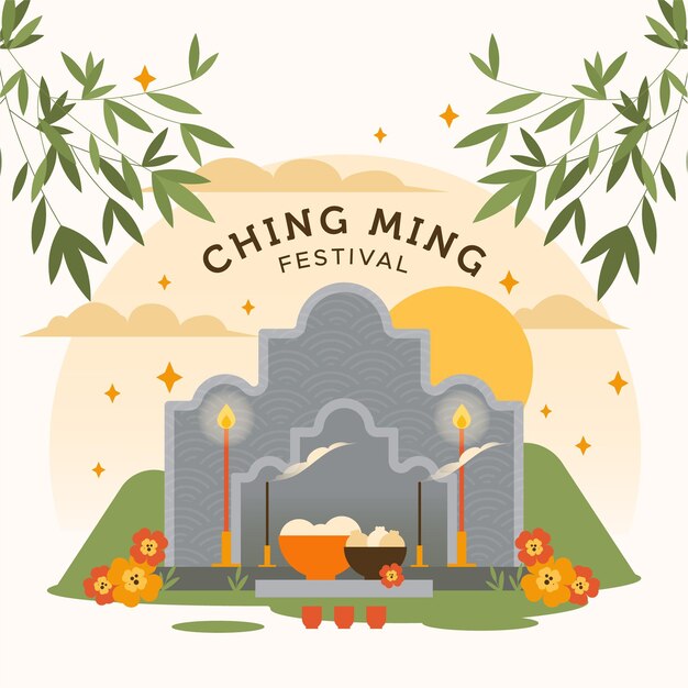 Ilustración plana del festival de ching ming