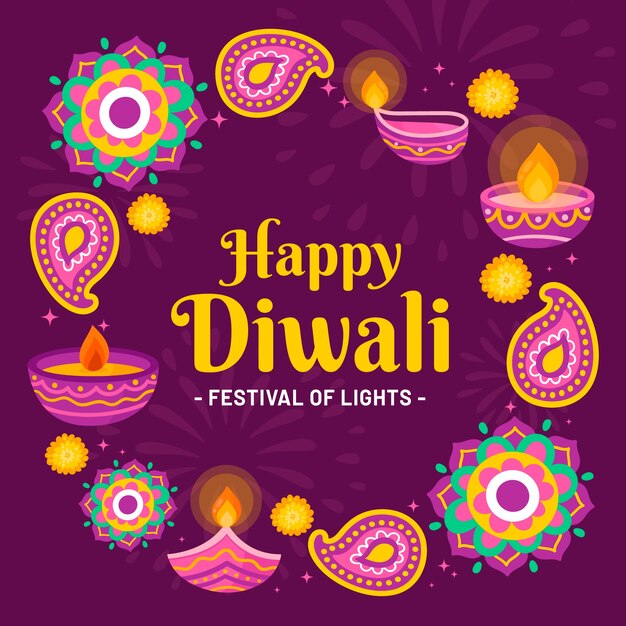 Ilustración plana para el festival de diwali