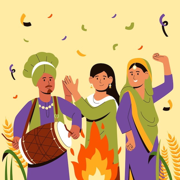 Vector gratuito ilustración plana para el festival de lohri