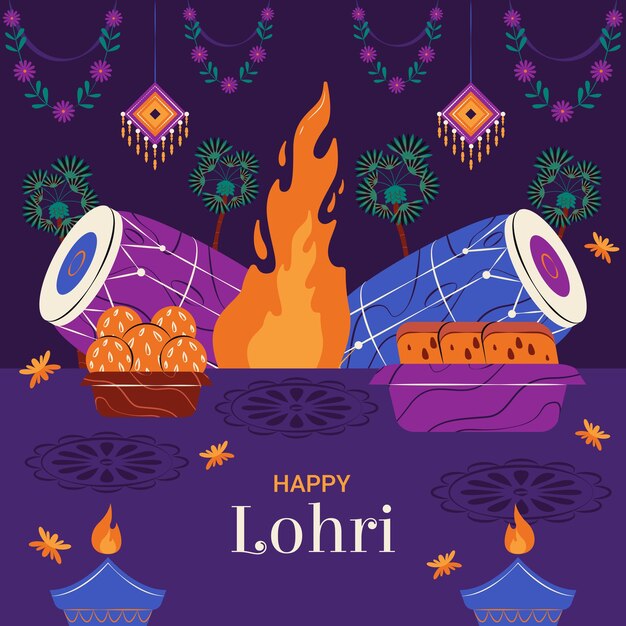 Ilustración plana para el festival de lohri