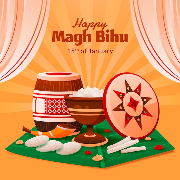 Vector gratuito ilustración plana para el festival magh bihu