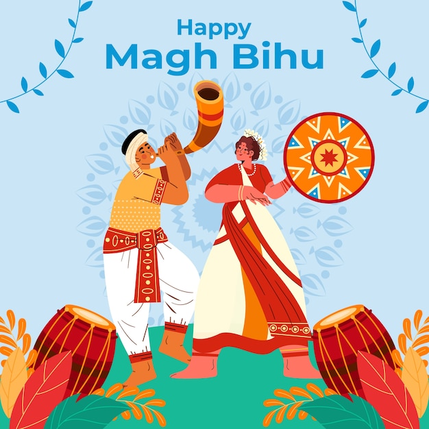 Ilustración plana para el festival magh bihu