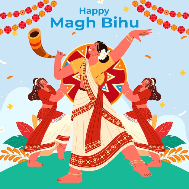 Vector gratuito ilustración plana para el festival magh bihu