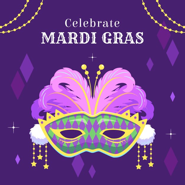Ilustración plana del festival del Mardi Gras