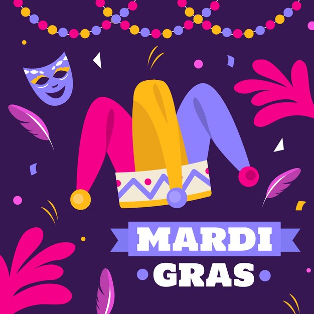 Ilustración plana para el festival de Mardi Gras