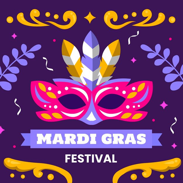 Ilustración plana para el festival de Mardi Gras