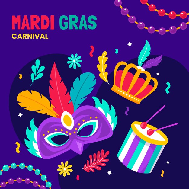 Ilustración plana para el festival de Mardi Gras