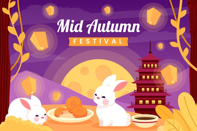 Ilustración plana del festival del medio otoño