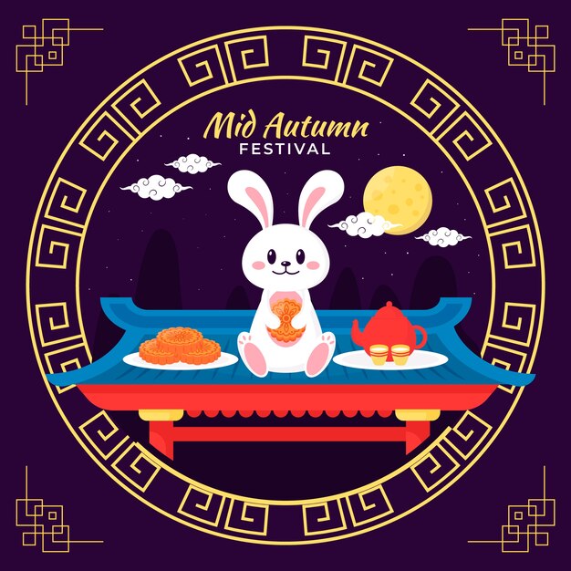 Ilustración plana del festival del medio otoño